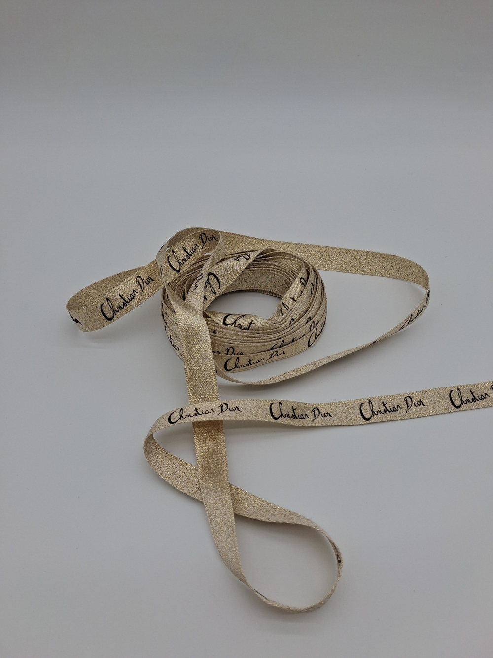 CHRISTIAN DIOR Metallic Gold Logo Ribbon Black Script Luxury Gift Wrap 2 Yds